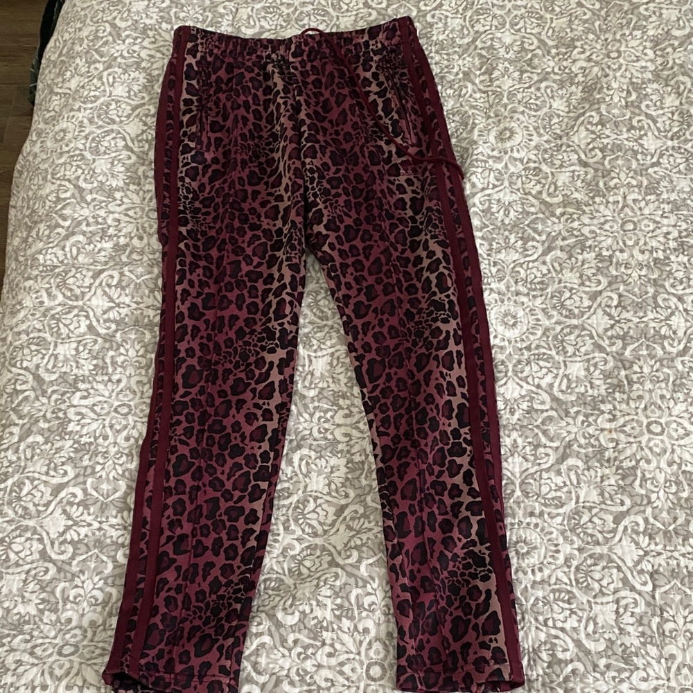 adidas Burgundy and Black Leopard Track Pants